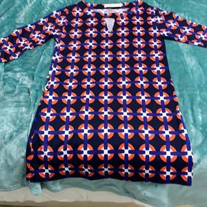Tracy Negoshian long sleeves dress navy blue with unique pattern  size XL